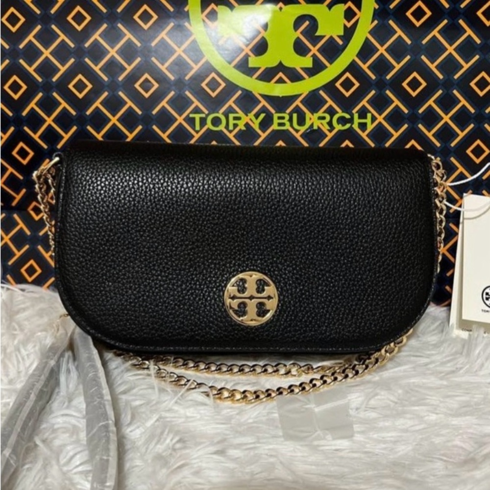 NWT Tory Burch Chelsea Pebbled Leather Crossbody Bag - Black - Picture 3 of 4